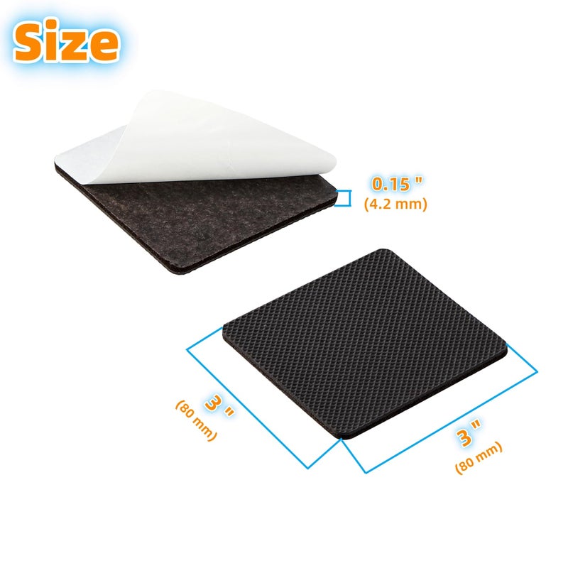 Furnigear Non Slip Furniture Pads - Self Adhesive Rubber Anti Skid Pads Grippers Rubber Chair Feet Furniture Pads for Hardwood Floors -Protectors for Furniture Table Legs Anti Slip 12 Pcs 3"" Square - Image 3